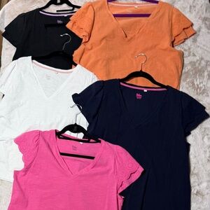 5-Boden Broderie Cotton V-Neck T-Shirt Bundle (White,Black,Pink,Navy,Orange) 16